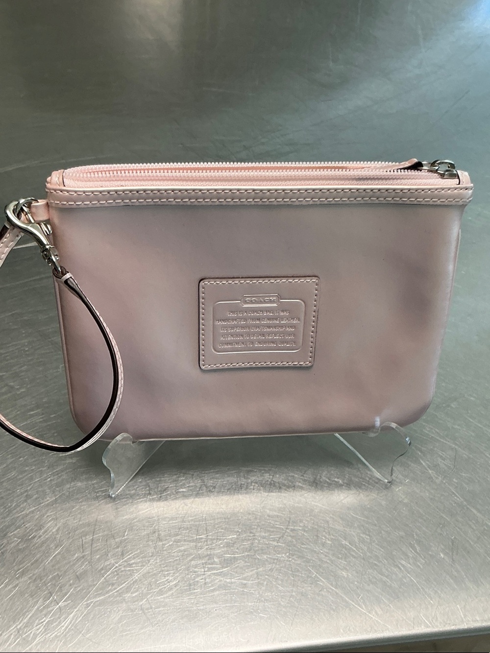 Coach Poppy Pale Pink Pearl leather wristlet